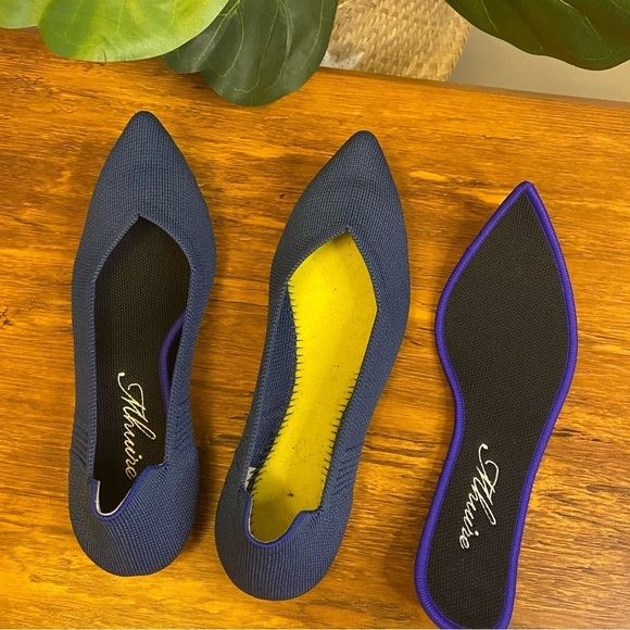 Mhuire Pointed Toe Breathable Washable Blue Knit Flat - Picture 6 of 8